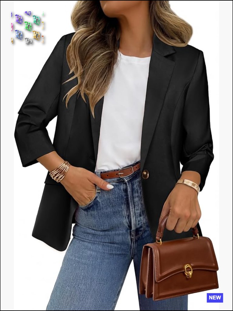 Ruched 3/4 Sleeve Blazer Lightweight Business Casual Suit Jacket Work Wear